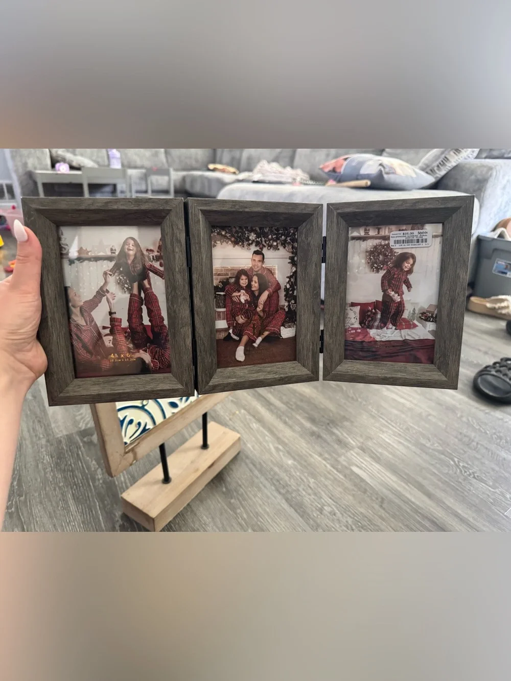 Rustic Hinged Triple Photo Frame - Brownish Gray